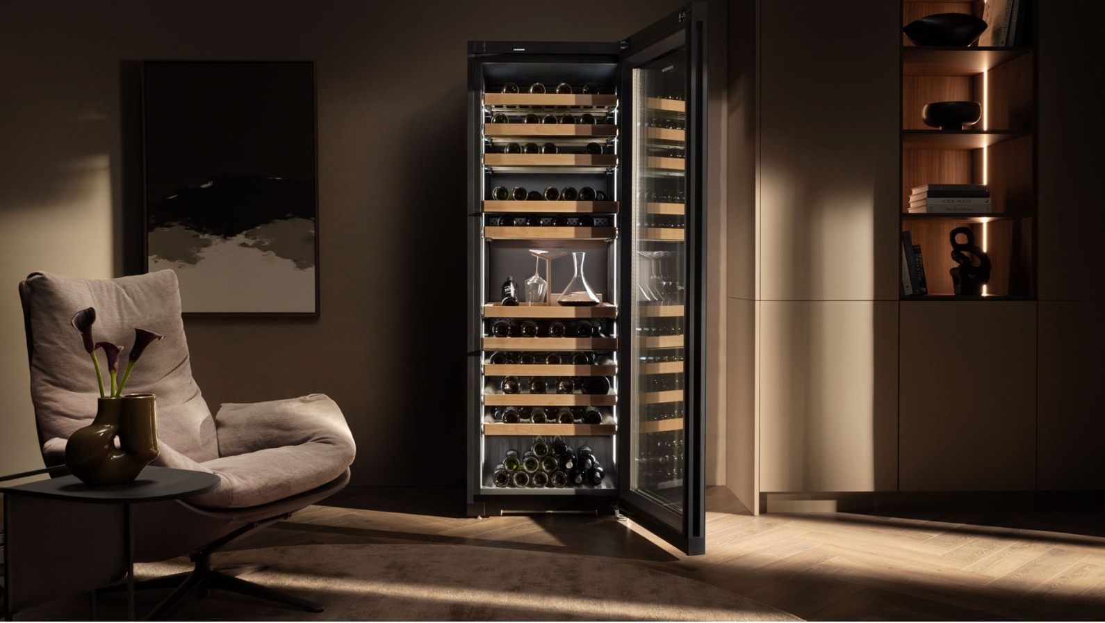 Built-in wine cooler in a modern kitchen